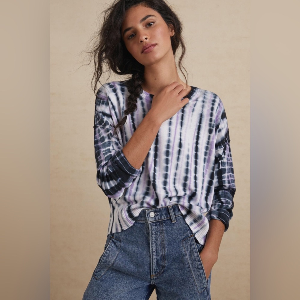 Sanctuary Sunset Tie-Dye Lightweight Crewneck Sweater Lilac and Navy $150 Anthro